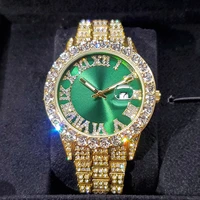 hip hop missfox men iced out watches luxury modern european quartz wristwatches green dropshipping diamond cool male wrist watch