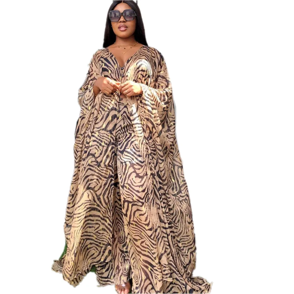 

Digital Printed Two-Piece African Large Size Womens Cardigan Jacket + Wide-Leg Pants High-Quality Chiffon Trousers Suit 2021 New