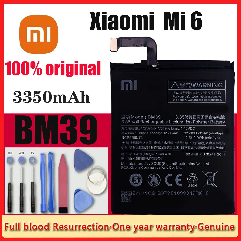 

New Xiaomi Original Phone Battery BM39 for Xiaomi Mi 6 Mi6 High Quality Replacement Batteries 3350mAh + Free Tools