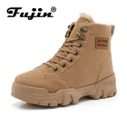 Fujin2021 г.; Женские зимние ботинки на платформе и танкетке 3 см; Женские ботильоны с плюшем на меху; Теплая зимняя обувь; Женская обувь на массивном каблуке