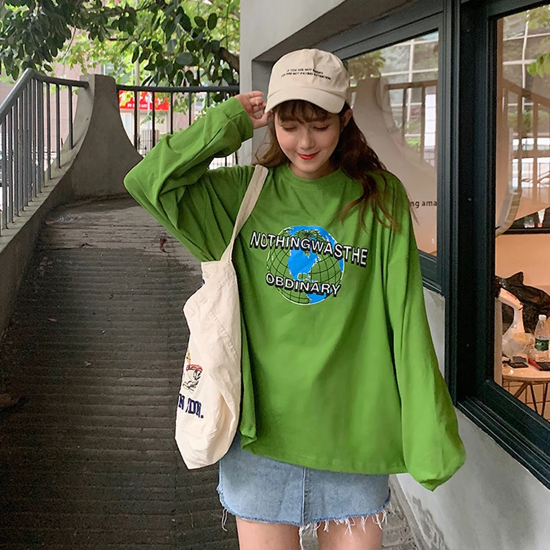 Женская футболка с длинными рукавами Свободный джемпер принтом авокадо и