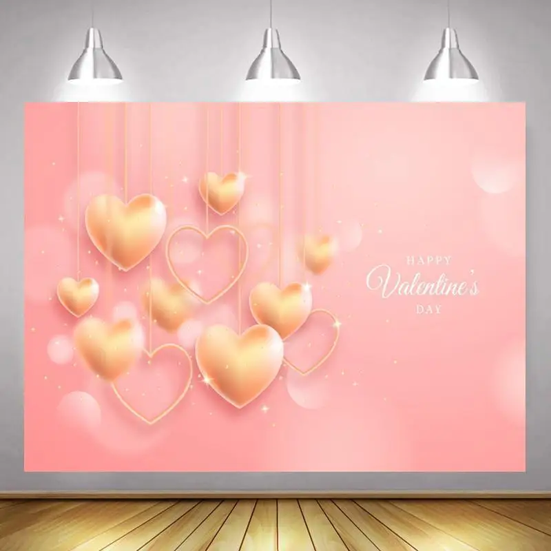 

Фон для фотосъемки с изображением Золотого сердца воздушного шара Дня Святого Валентина счастливого розового цвета пары Вечеринка праздни...