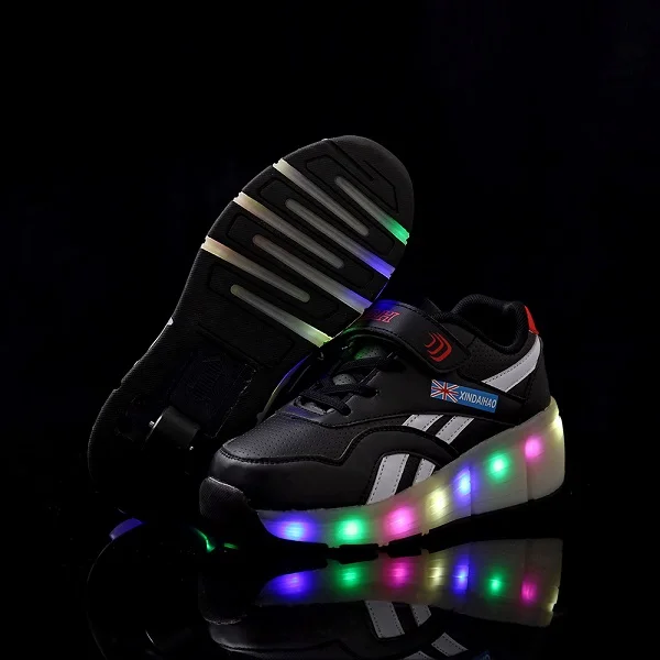 Черный Heelies usb зарядка светодиодный светильник кроссовки с одним колесом мальчик девочка роликовые коньки повседневная обувь с роликом - Цвет: Черный