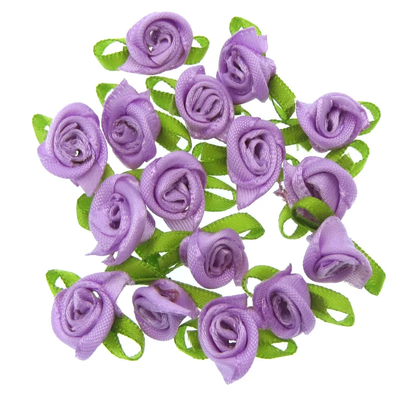 50 шт. ручная работа маленький лист цветок розы Аппликации атласная лента Розочка
