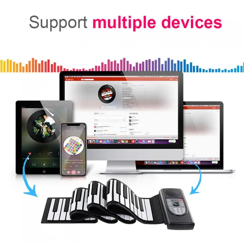 88 Keys MIDI RollUp Piano Rechargeable Electronic Silicone Flexible Keyboard Organ Built-in Speaker Support Bluetooth-compatible