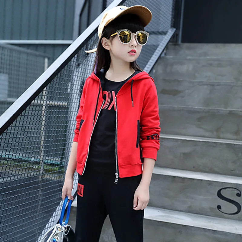 Sport Girls Clothing Sets For Fall Children Clothing Suits Girls Coat+Tops+Pants 3Pcs Fashion Clothes Set