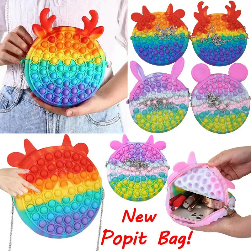 

New Fidget Toys popet Sensory Silicone Push Bubble Rectangular Anti stress Storage Bag Kids Push popper Shoulder Bag brinquedos