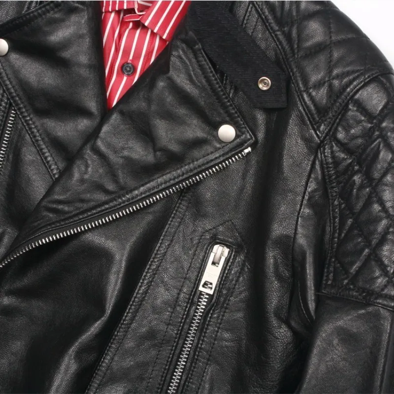 Мужская мотоциклетная куртка из натуральной кожи черная теплая ветровка с
