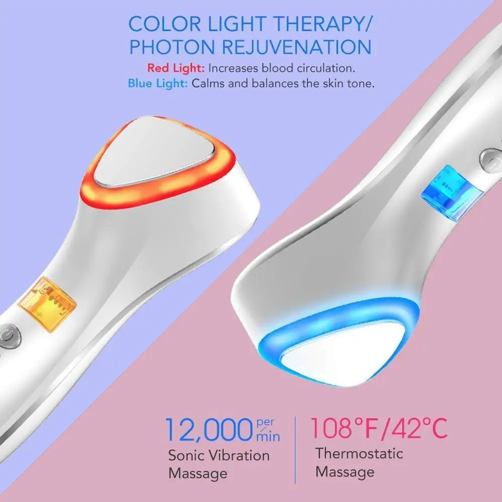 

LED Hot Cold Face Skin Care Device Massager Hammer Ultrasonic Cryotherapy Facial Vibration Red Blue Light Ion Beauty Instrument