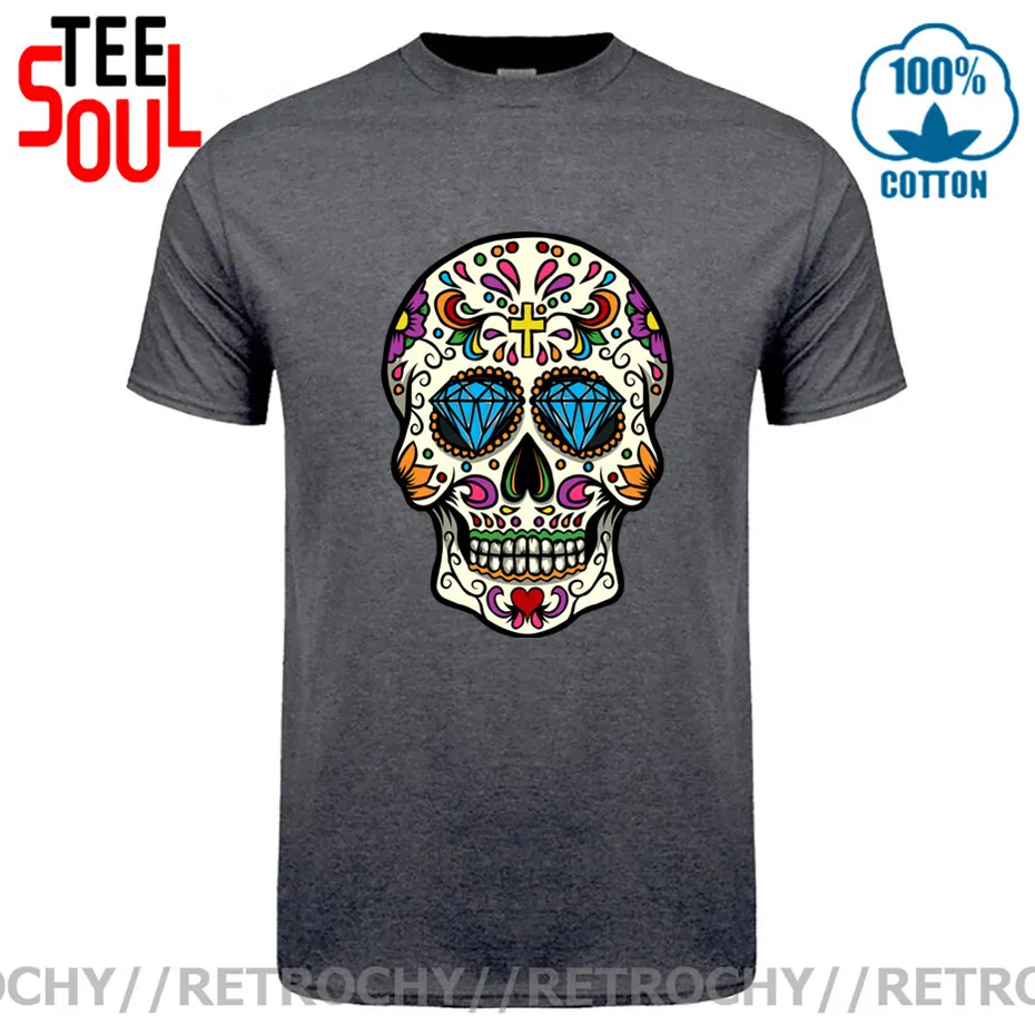 Мужская футболка с принтом мексиканского черепа Приталенная для фитнеса 2021