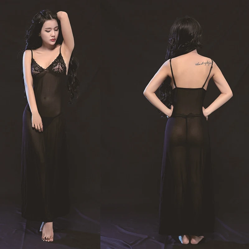 Женская длинная прозрачная ночная рубашка женская одежда для сна кружевная