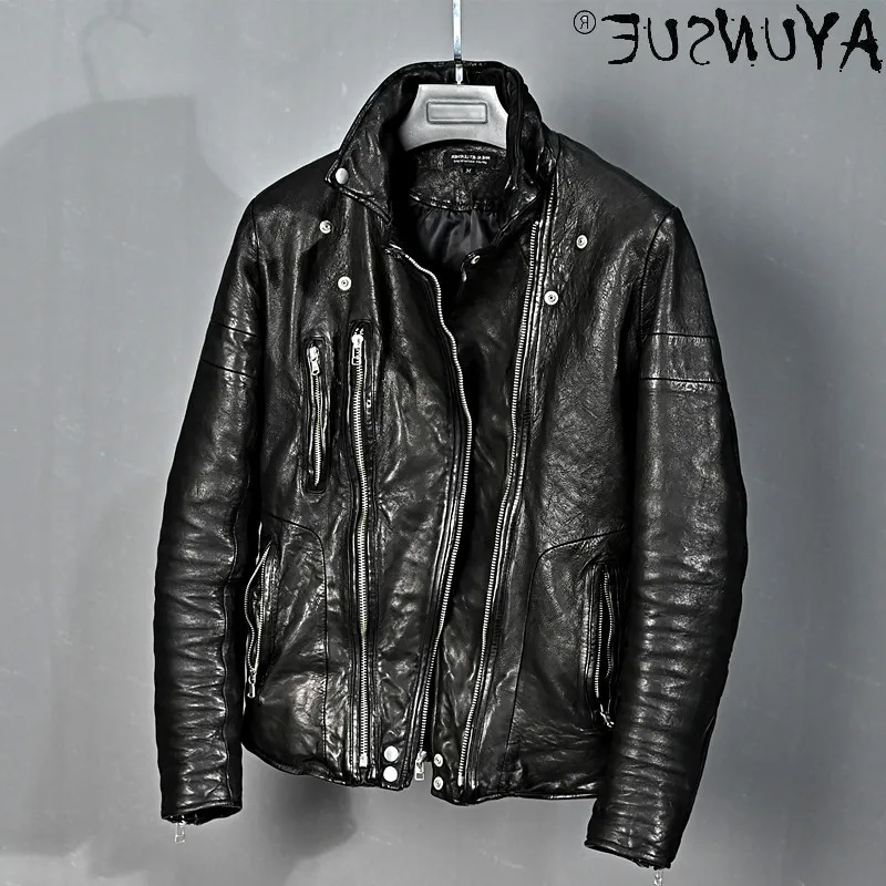 

Vintage Genuine Leather Jacket Men Motorcycle Men's Sheepskin Coat Spring Autumn Male Jacket Slim Fit 2021 Hommes Veste