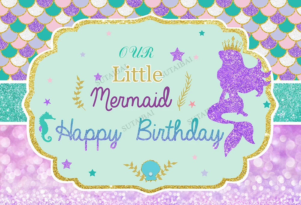 

Cartoon Mermaid Girl Custom Photography Backdrops Underwater World Party Decoration Kids Birthday Photo Background For Studio