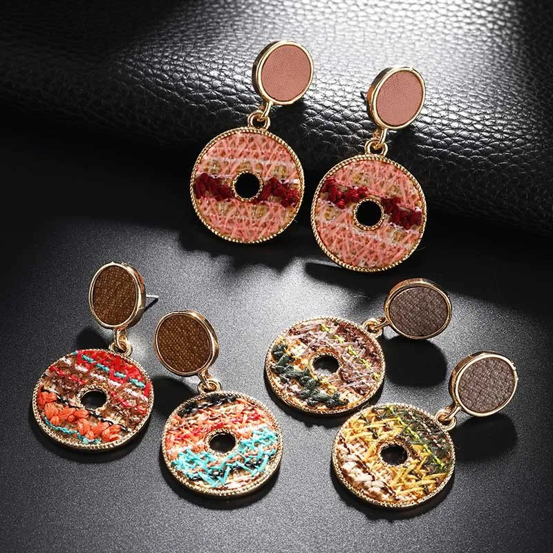 Женские Висячие серьги из ткани в Корейском стиле круглые кольца с