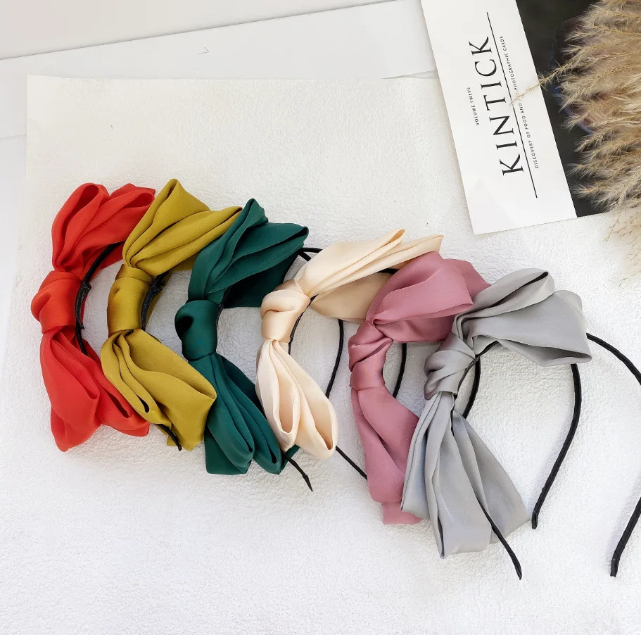 

Solid Satin Bowknot Hairband Women Big Bow Headband Teen Girls Hairband Bow Knotted Center Women Hair Accessories Head Band