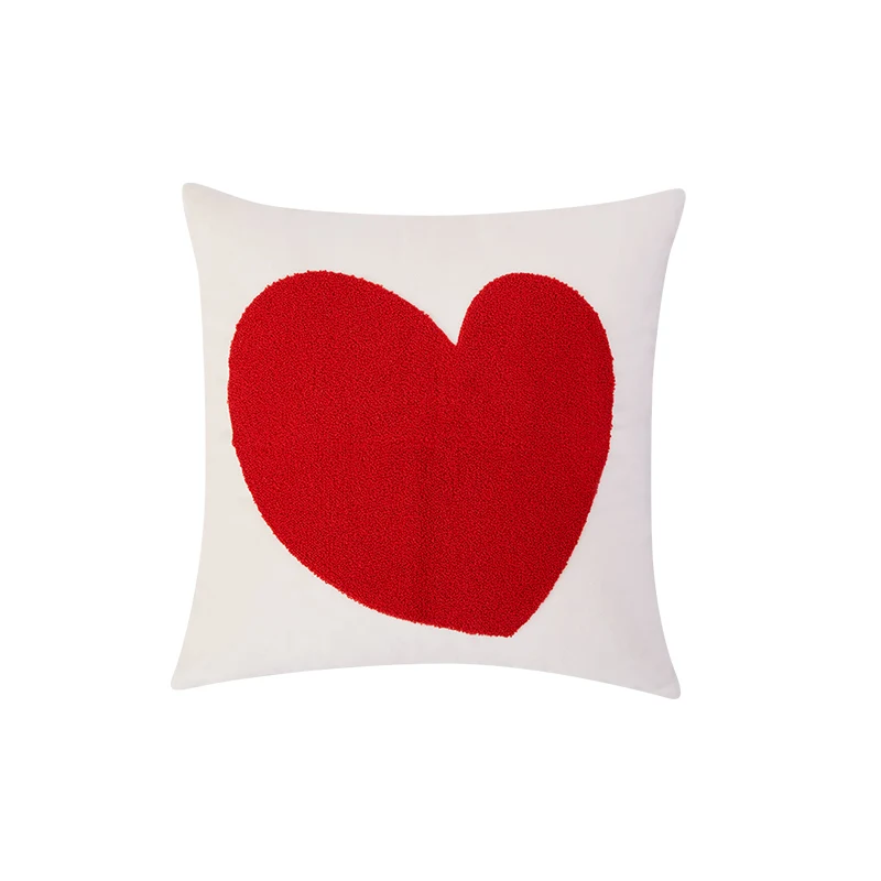 

Red Heart Tufting Cushion Cover For Couch Bolster Pillow Case Modern Simple Soft Velvet Love Home Sofa Chair Bedding Coussin