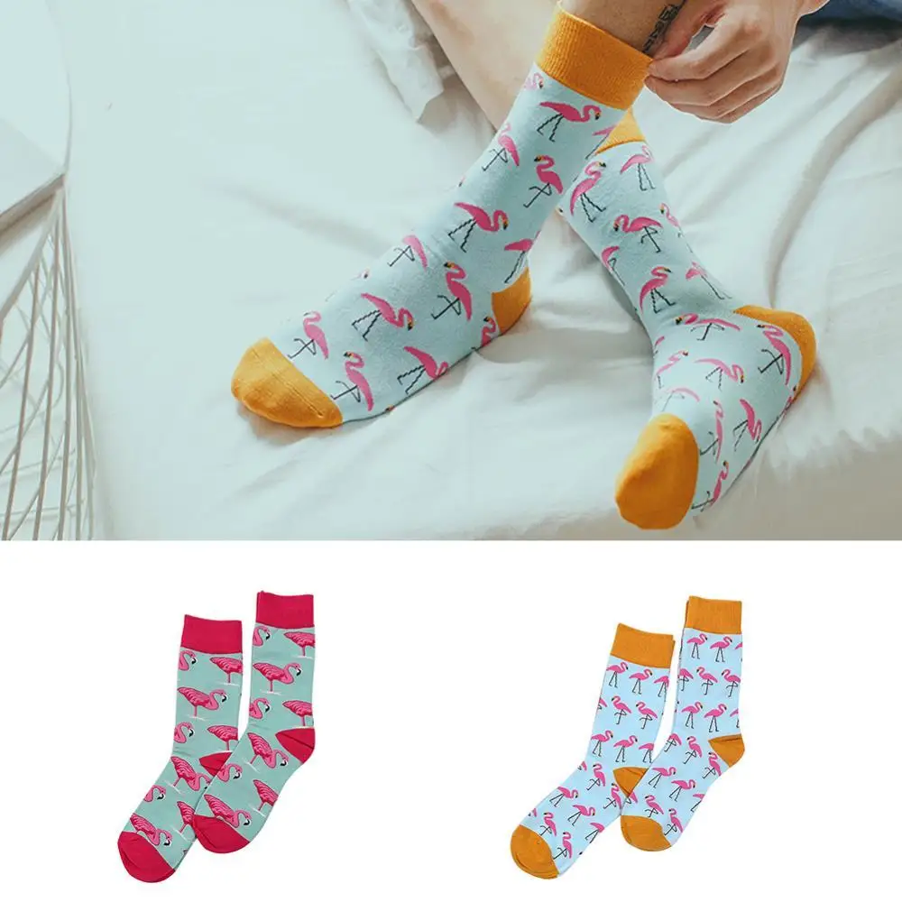 Fashion Cotton Women Socks Cute Flamingo Animal Printed Happy Funny Socks Cotton Casual Adult Sock
