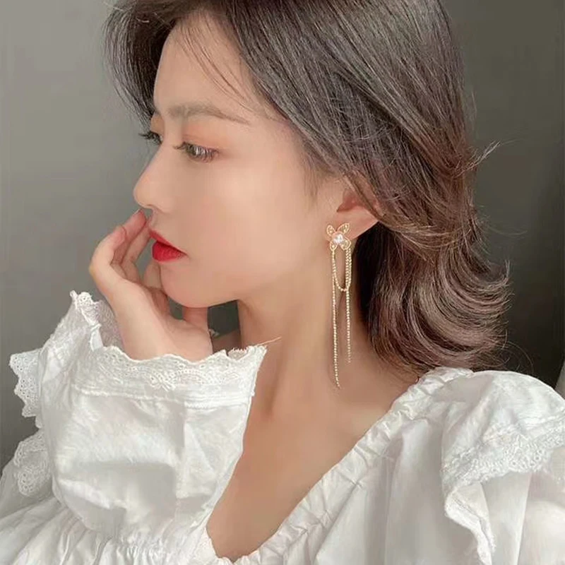 Новые Асимметричные Длинные серьги с кисточками в виде цветка корейские