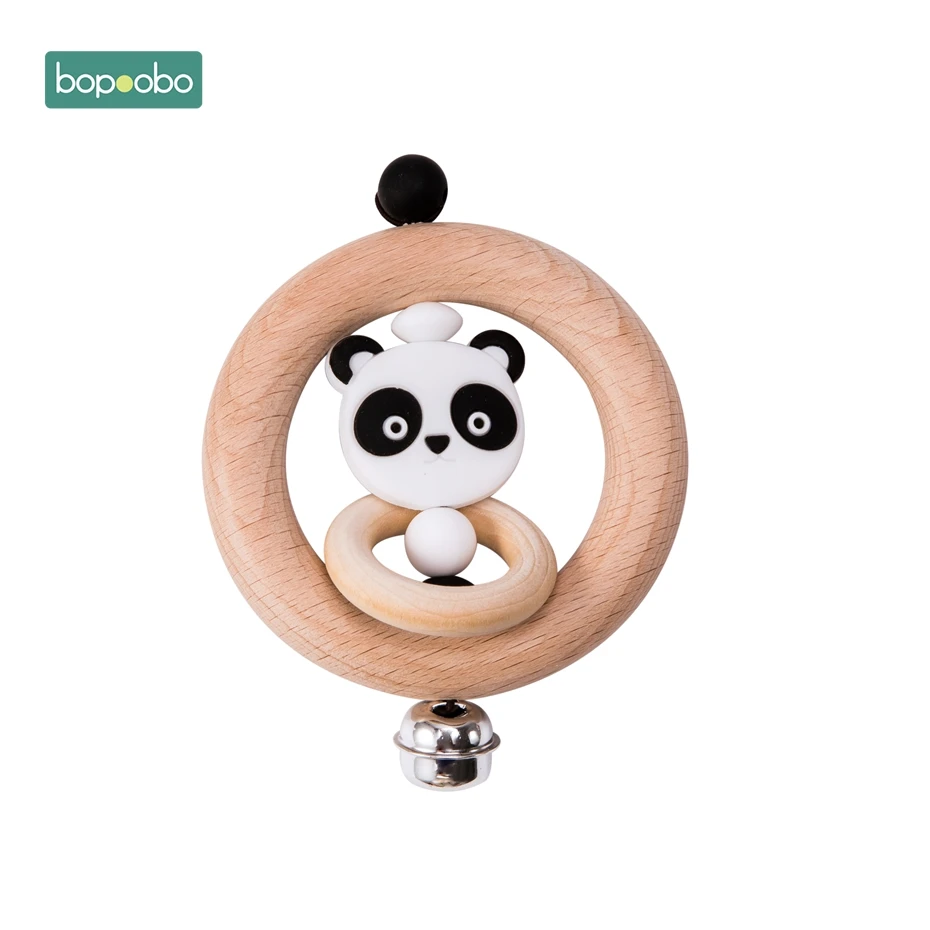 New Panda Rattle Bopoobo 1 шт. детские игрушки из бука медведь рука прорезывание зубов деревянное кольцо можно жевать бусины играть в тренажерный зал Монтессори игрушки, погремушки для младенцев - Цвет: New Panda Rattle