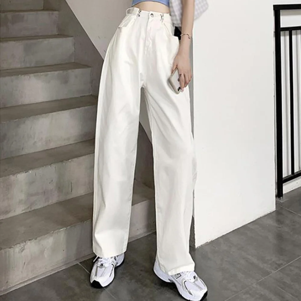 White Straight Jeans for Women 2023 Autumn New Casual Wide Leg Pants Ladies Streetwear Loose High Waist Denim Trousers