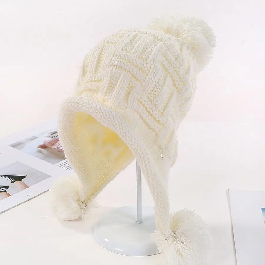 Новинка, зимняя вязаная шапка, женские шапки с помпоном, шапки Gorras, Теплые Мешковатые зимние шапки для женщин и девушек, Skullies Beanies - Цвет: milky white