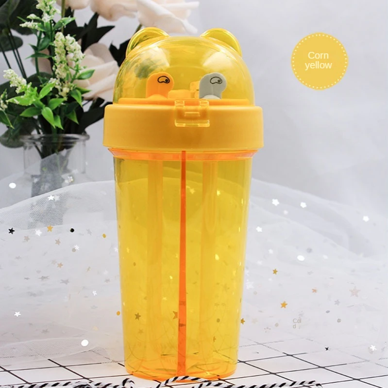 

Cute Children's Water Cup, Drop-proof Portable Plastic Cup, A Cup of Dual-use Double Drinking Cup, Sippy Cup Water Bottles