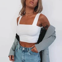 square neck sleeveless summer y2k crop top white women black casual basic t shirt off shoulder cami sexy backless tank top 2021