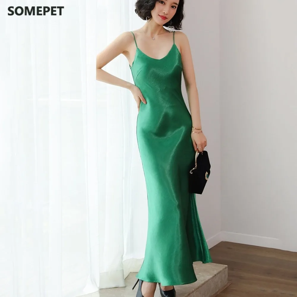 

Women Summer Dress New Fashion Large size Sleeveless Spaghetti Strap Womens Dress Solid color Ladies Dress
