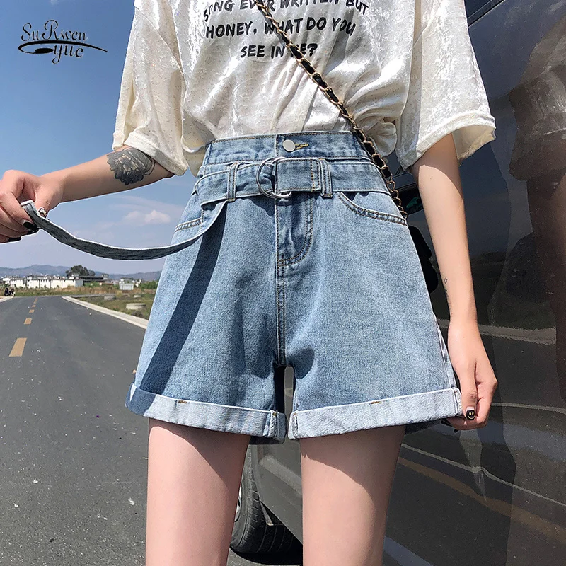 

Vintage High Waist Blue Wide Leg Female Jean Shorts Women's Denim Shorts Casual Summer Ladies Shorts Jeans for Women 9514