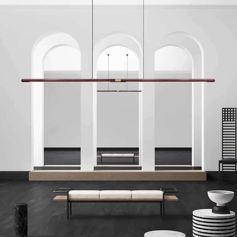 

220cm Extended Luxury Modern LED Solid Wood Pendant Lights Long Strip Hang lamp Dining Room Nordic Black Walnut Pendant Lamps