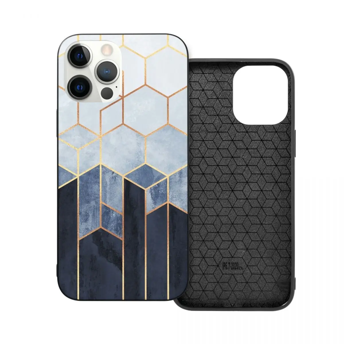 

Мягкий синий шестигранный ПК стеклянный ТПУ чехол для телефона iPhone 13 12 11 Xs Xr X Pro Max Mini 7 8 Se2 Plus 6 6S