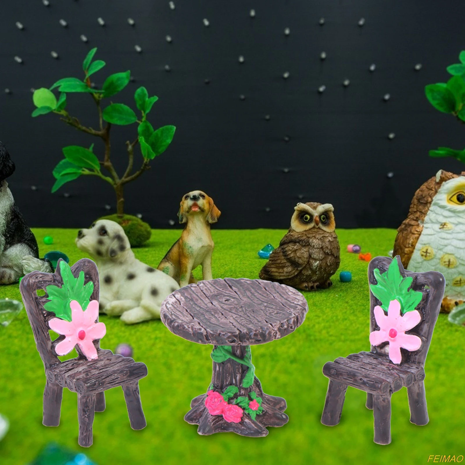 

12 Pcs Miniature Table and Chairs Set Dollhouse Fairy Garden Furniture Ornaments