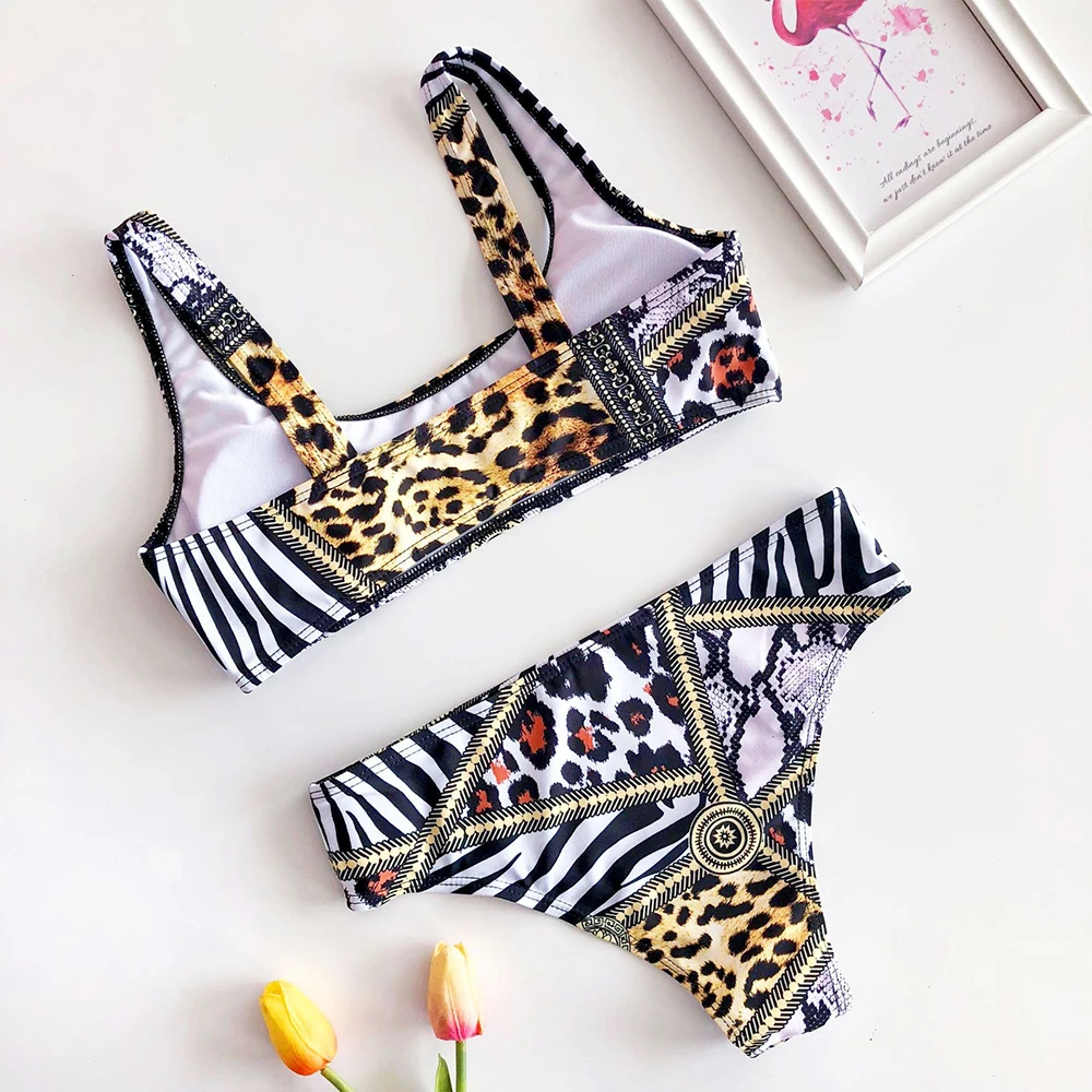 Сексуальные бикини с леопардовым принтом новинка комплект высокой талией пуш-ап