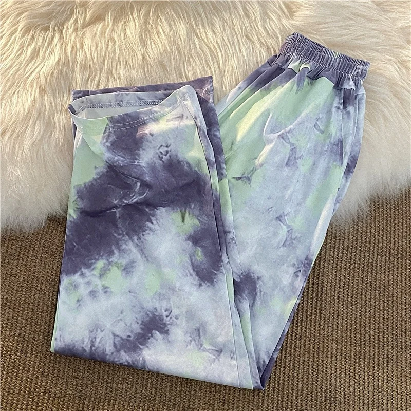 

Popular Students Style Tie-Dyed Wide-Leg Pants Women 2021 Cool Girl Street High Waist Pants Rac
