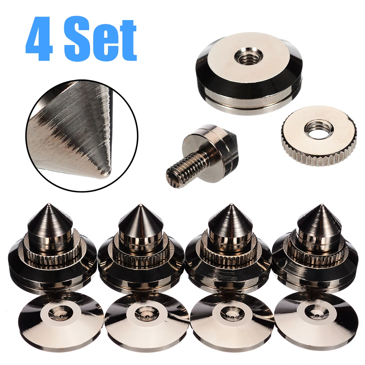 

4sets Brass Speaker AMP CD Chassis Isolation Spikes Cones Stand Replacement Audio Loudspeaker Feet+Pads Durable Amplifier Spikes