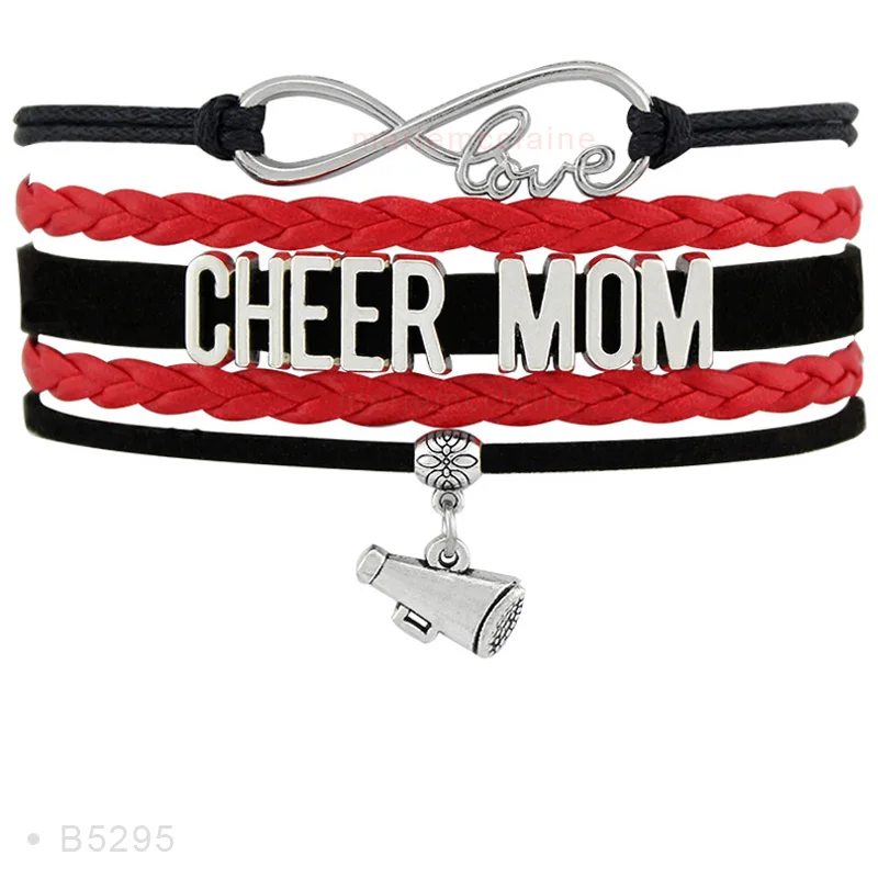Бесконечность, любовь, сердце, Мегафон, надпись Cheer MOM, болельщик, амулет команды, для девушек, кожаные браслеты для женщин - Окраска металла: B5295