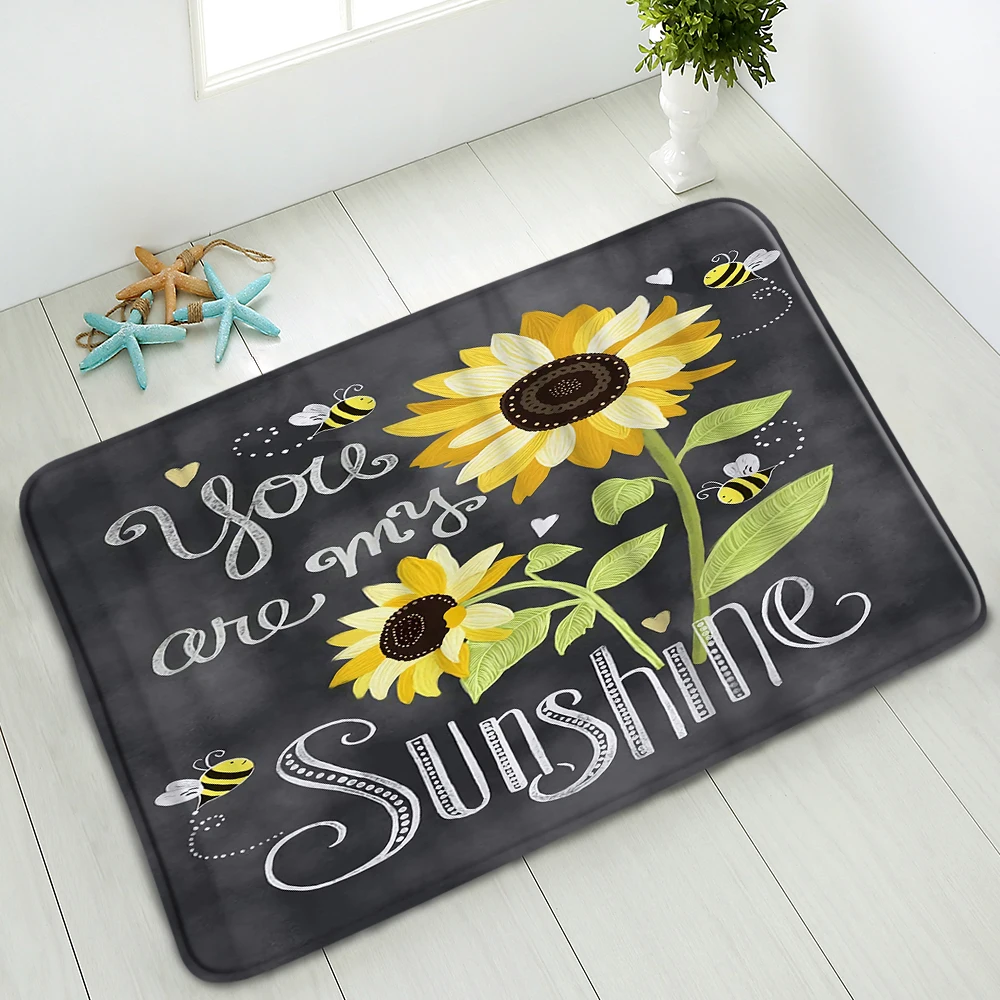 

Sunflower Flower Bath Mat Bathroom Non-Slip Mat Kitchen Bedroom Floor Doormat Flannel Water Absorption Carpet Home Deco Washable