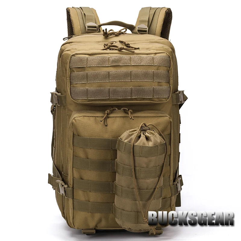 Satin Al BUCKSGEAR 45l Büyük Depolama 3p Taktik Sırt çantası Molle Sistemi Açık Kamp Askeri Assautl Sırt çantası Ile Su şişesi çantası