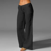 autumn wide leg pants for female casual cotton linen loose trouser elastic waist long trousers plus size pants femme flared pant