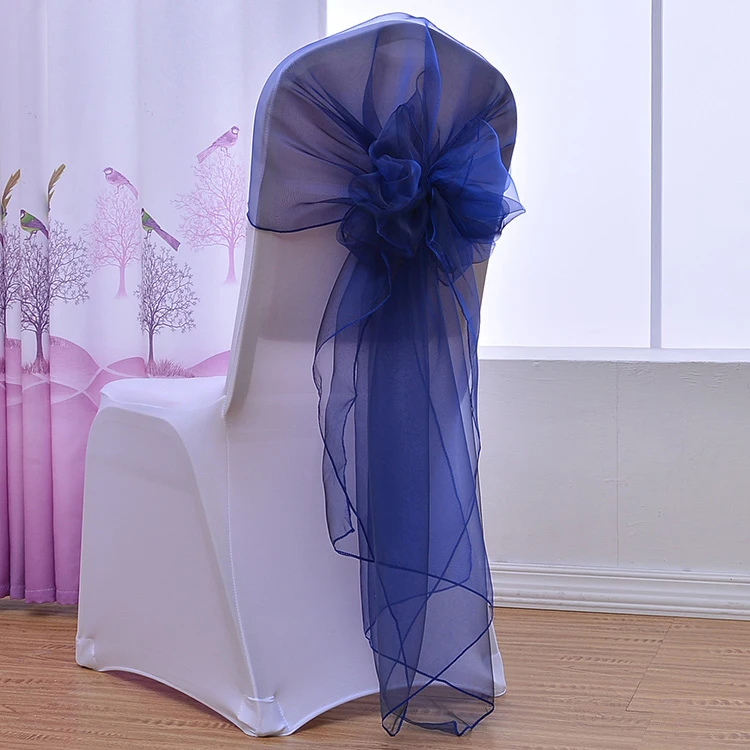Navy Blue 65x275 см оранжевый органза узел свадебные украшения для стула банкета события украшения для стульев лук стул с завязками ленты пояса синий 25 шт./партия - Цвет: Navy Blue