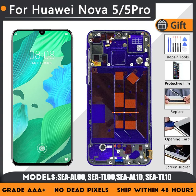 

6.39" Display For Huawei nova 5 / 5 Pro SEA-AL10 TL10 LCD Touch Glass SEA-AL00 TL00 Screen Assembly with Frame and Repair Parts