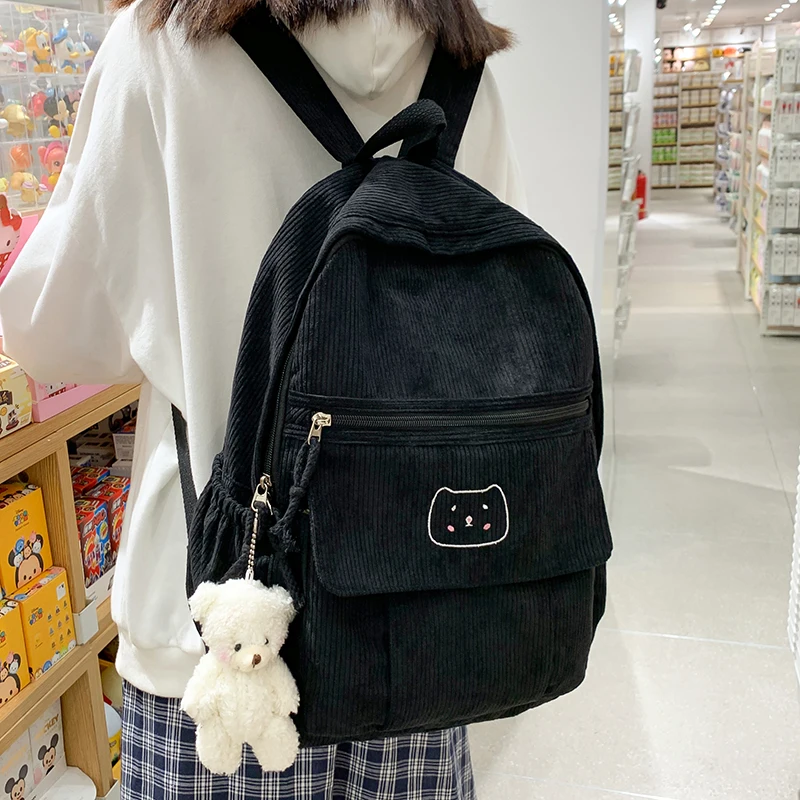 

Милый вельветовый женский рюкзак, однотонный школьный ранец для девочек-подростков, дорожные сумки на плечо, школьный портфель