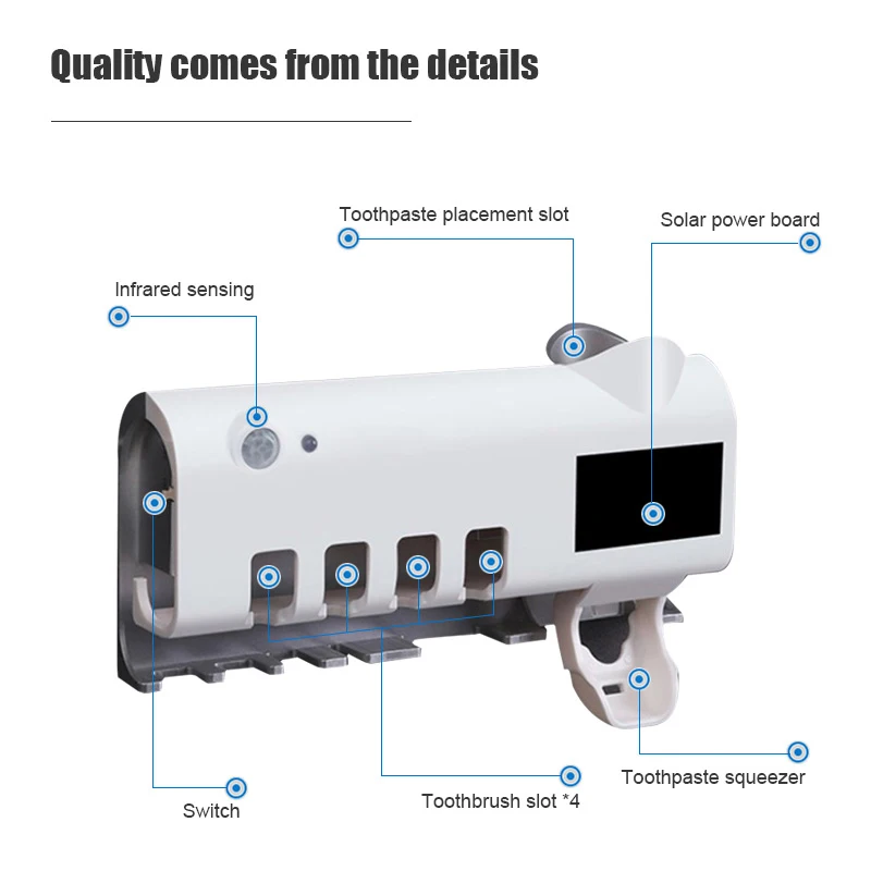 Умный УФ стерилизатор зубных щеток солнечной энергии электрическая зубная щетка