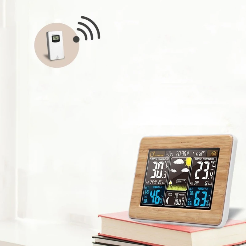 Прогноз погоды ЖК экран цифровой будильник RF беспроводной датчик температуры в