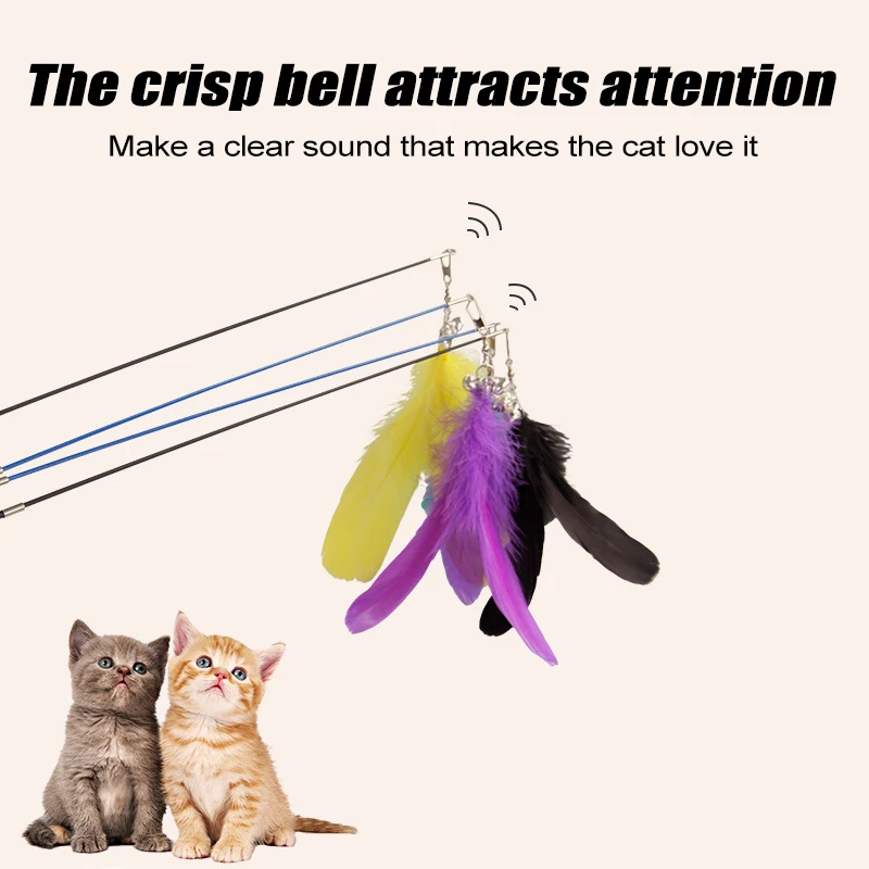 

2022 New Interactive Cat Toys Telescopic Funny Feather Cat Wand Retractable Kitten Teaser Toys with Bells Cat Stick Pet Supply
