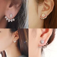 trendy crystal small stud earring for women korean daisy leaves girls sweet earring fashion jewelry accessories