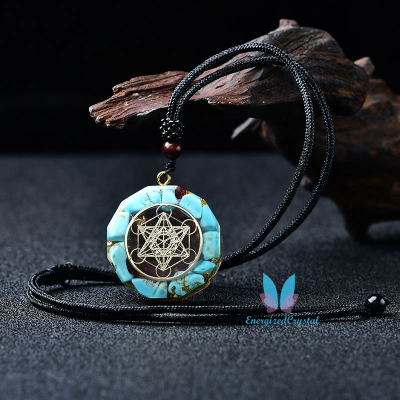 

Ожерелье с подвеской Blue Howlite Orgonite, кристаллическое исцеление, 7 кубиков чакр Метатрон