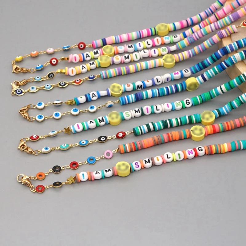 

Chain For Mask Lanyard Straps Evil Eye Necklace Letter Necklaces Colorful Bead Women Jewelry Heishi Disc Chains Holder Jewelry