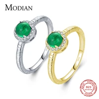 modian new 925 sterling silver rings wholesale vintage pattern green zirconia lucky ring for women wedding original fine jewelry