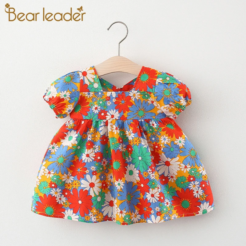 

Bear Leade Girls Baby Flowers Pattern Dresses Toddler Fashion Floral Costumes Infant Girl Summer Clothing Newborn Casual Suits